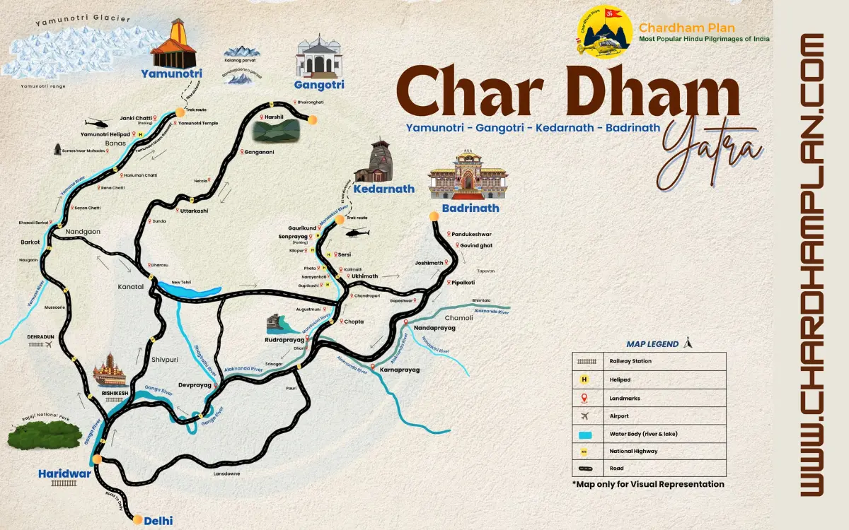 Chardham Route Map from delhi